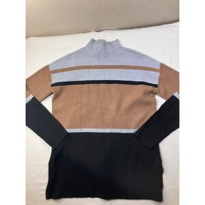 Cynthia Rowley Mock Neck Color Block Sweater Women M Tan Black Gray Long Sleeve